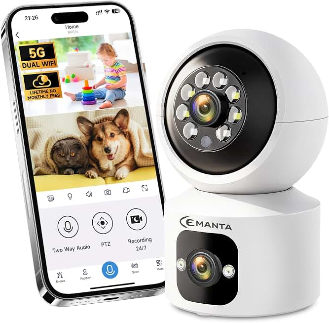 4MP Security Camera Indoor for Pet/Dog/Baby with Phone App | Free Cloud Storage, 2.4/5GHz WiFi, 360 PTZ, 2-Way Audio, Color Night Vision, AI Motion Detection,Compatible with Alexa