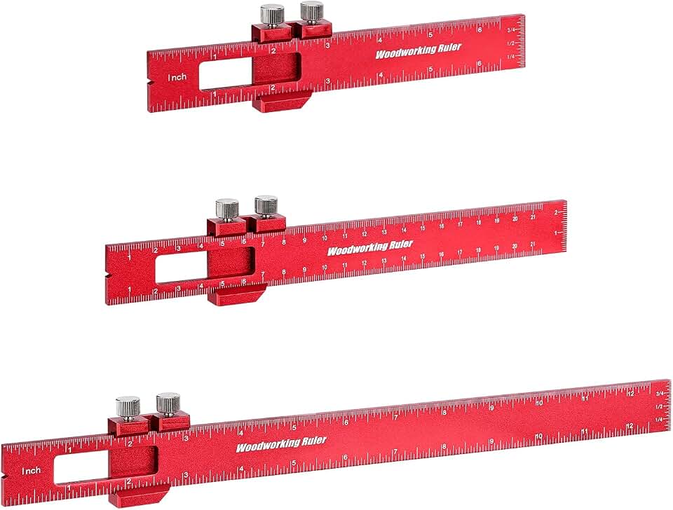 3PCS Woodworking Ruler Set, Precision Measuring Tool for Layout | Professional Aluminum Alloy Pocket Ruler for Marking &amp; Scribing, Metal T Square Rulers, Inch and Metric (6", 8", 12")