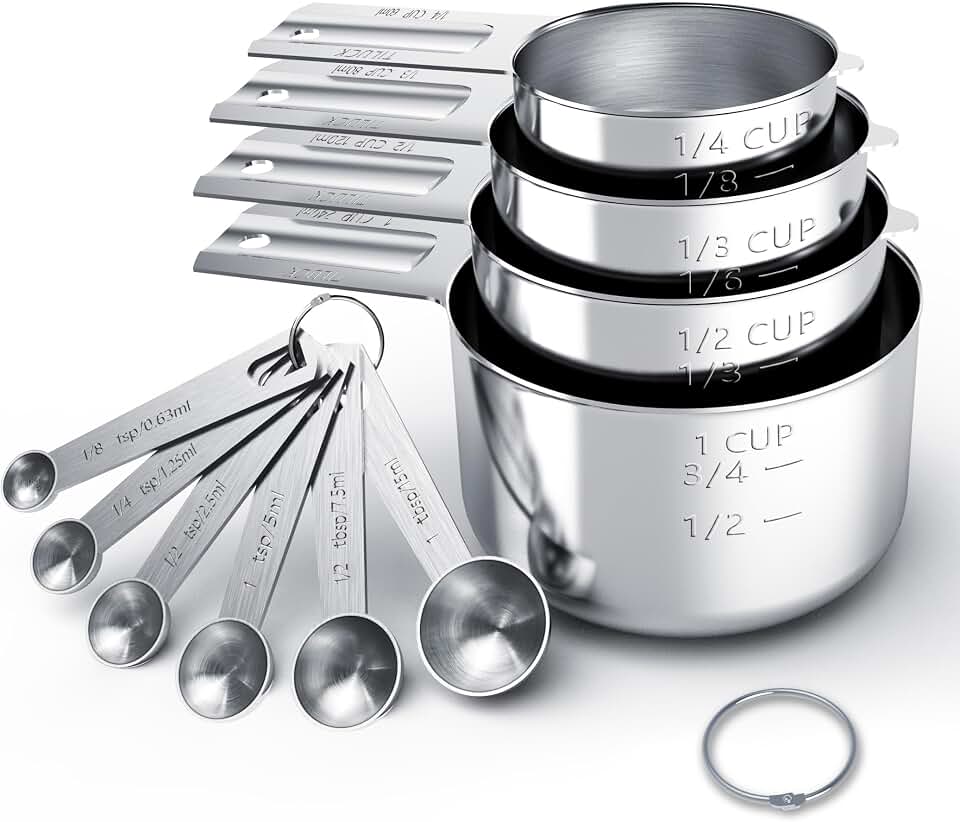 TILUCK Stainless Steel Measuring Cups &amp; Spoons Set, Cups and Spoons | Stainless Steel Nesting Measure Cups , Kitchen Gadgets for Cooking &amp; Baking (10)