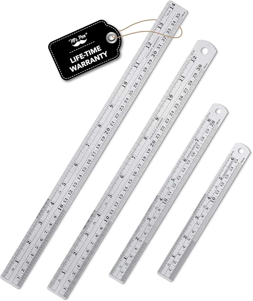 Mr. Pen- Metal Straight Edge Ruler, 4 pcs, 6", 8", 12", 14" | Stainless Steel Ruler Set, Imperial &amp; Metric Measurements for Drawing, Home, Office, Engineering