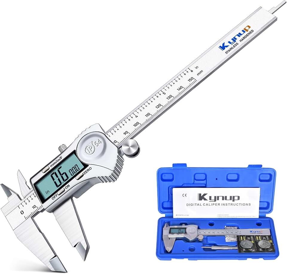 Kynup Digital Caliper, Caliper Measuring Tool, Stainless Steel Micrometer | 6 Inch Dial Vernier Caliper Tool, Inch/Metric/Fraction Conversion, Auto-Off &amp; IP54 Splash Proof for DIY &amp; Industrial Use