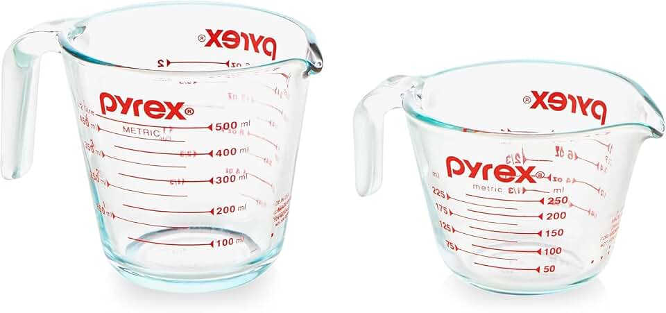 Pyrex Essentials (2-Pack) Glass Measuring Cups Set (1 &amp; 2 Cup) | For prepping, baking and cooking, preheated oven, dishwasher, freezer, and microwave safe