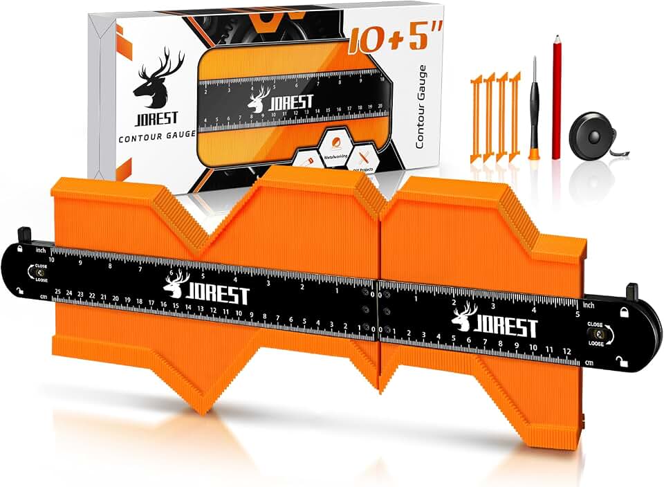 JOREST Connectable Contour Gauge (10+5 Inch), Gifts Ideas for Men Dad Handyman Husband Him, Shape Profile Duplicator with Lock, Outline Angle Measuring Tool, Template Tool, Tile Flooring, Scribe Edge Recycled Claim Standard Blended