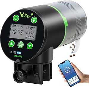 Ycozy WiFi Automatic Fish Feeder for Aquarium with Remote APP Control, Plug Powered, with Plug & USB-C Cable Vacation Auto Fish Food Dispenser for Small Tank/Betta/Tortoise