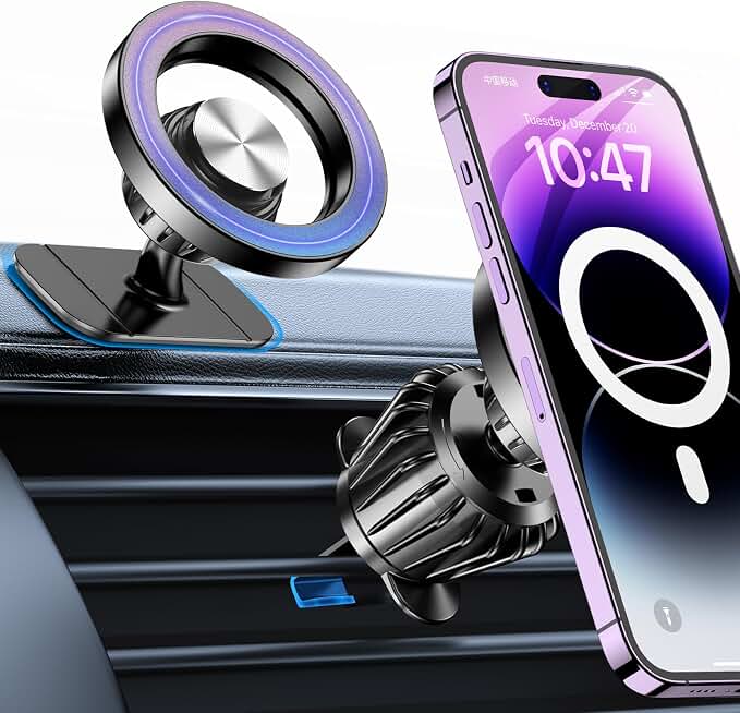 for iPhone Magsafe car Mount【20 Strong Magnets】Magnetic Phone Holder for Car Dashboard【360° Rotation】Hands Free Car Phone Holder Mount Dash Fit iPhone 15 14 13 12 Pro Max Plus MagSafe Car Accessories Global Recycled Standard ClimatePartner certified
