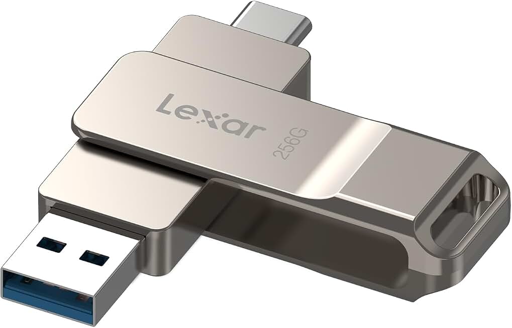Lexar D40E 256GB Dual USB 3.2 Gen 1 Type-C Jump Drive, Champagne Silver | USB-C Flash, Metal Housing, Swivel Design, Thumb Drive