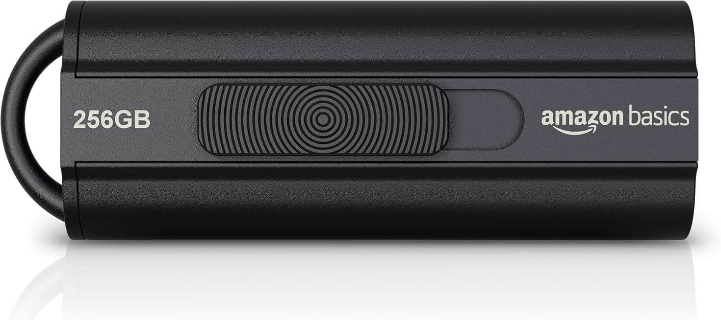 Amazon Basics 256 GB Ultra Fast USB 3.1 Flash Drive, High Capacity External Storage for Photos Videos, Retractable Design, 130MB/s Transfer Speed, Black