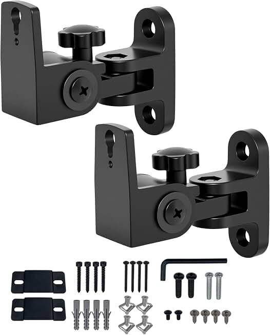 Speaker Wall Mount, Swivel and Tilt, Holds Up to 30lbs, 2 Packs | All Aluminum Wall Speaker Mount for Small Speakers, Compatible with JBL,Samsung, KEF, Klipsch, Sony and More, BS-218pro,Black