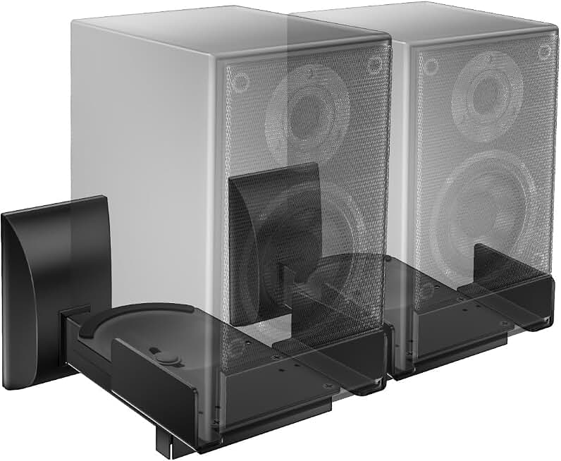 WALI Surround Sound Speaker Wall Mount with Adjustable Swivel Tilt Angle | Speaker Stands Hold Up to 55 Lbs, Standard Bookshelf Speaker Mount for Living Room, Home Theater, (SWM201), 2 Pack, Black