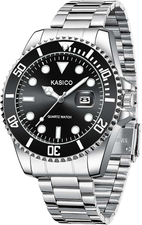 KASICO Mens Watches Analog Quartz Waterproof Stainless Steel and Silicone