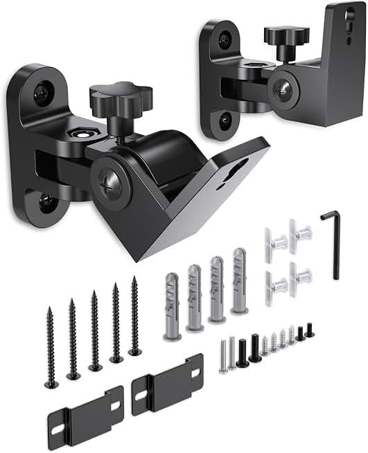 Surround Rear Speaker Wall Mount, Up to 32 lbs, Swivel and Tilt, 2 Pack | Zinc Alloy Mount, Fits Keyhole and Thread Hole, for Small Bookshelf Speakers, Works with Klipsch, LG, Polk, Sony and More