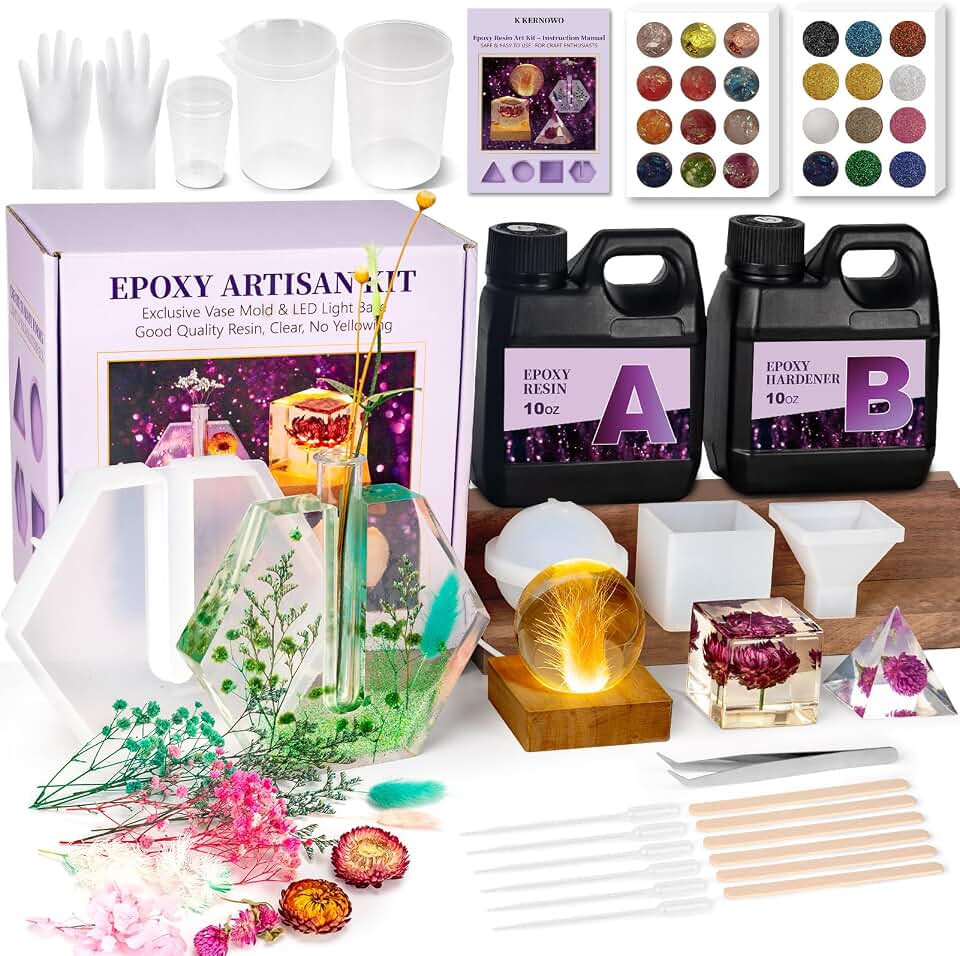 Epoxy Resin Kit with Light for Beginners, DIY Crafts for Adults Women | Clear Resin kit with Silicone Mold for Starters DIY Arts &amp; Crafts for Adults, DIY Creations, Ornament, Flowers, Decorations