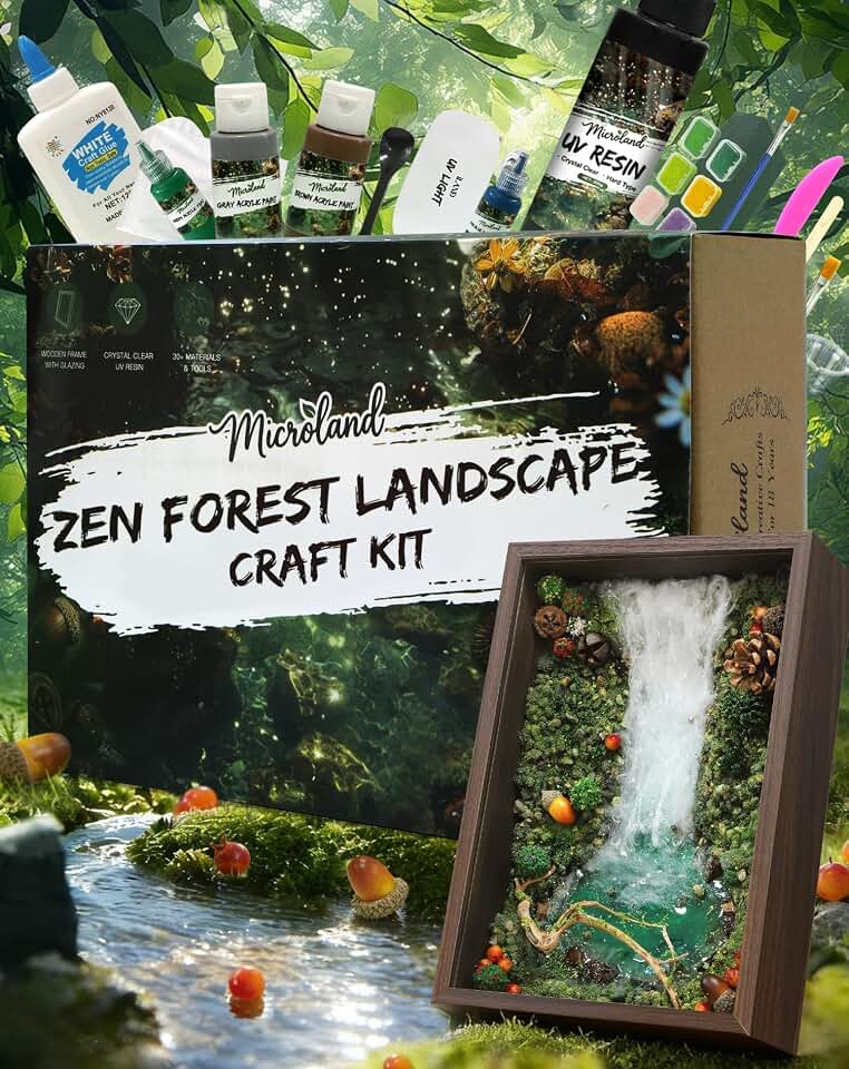 Microland Calming Craft Kits for Adults DIY Zen Forest Landscape Resin Craft Kit Fun Creative Crafting Set for Teens Women Relaxing Adult Activities on Ladies Night Crafty Artist Gift for Mom Birthday