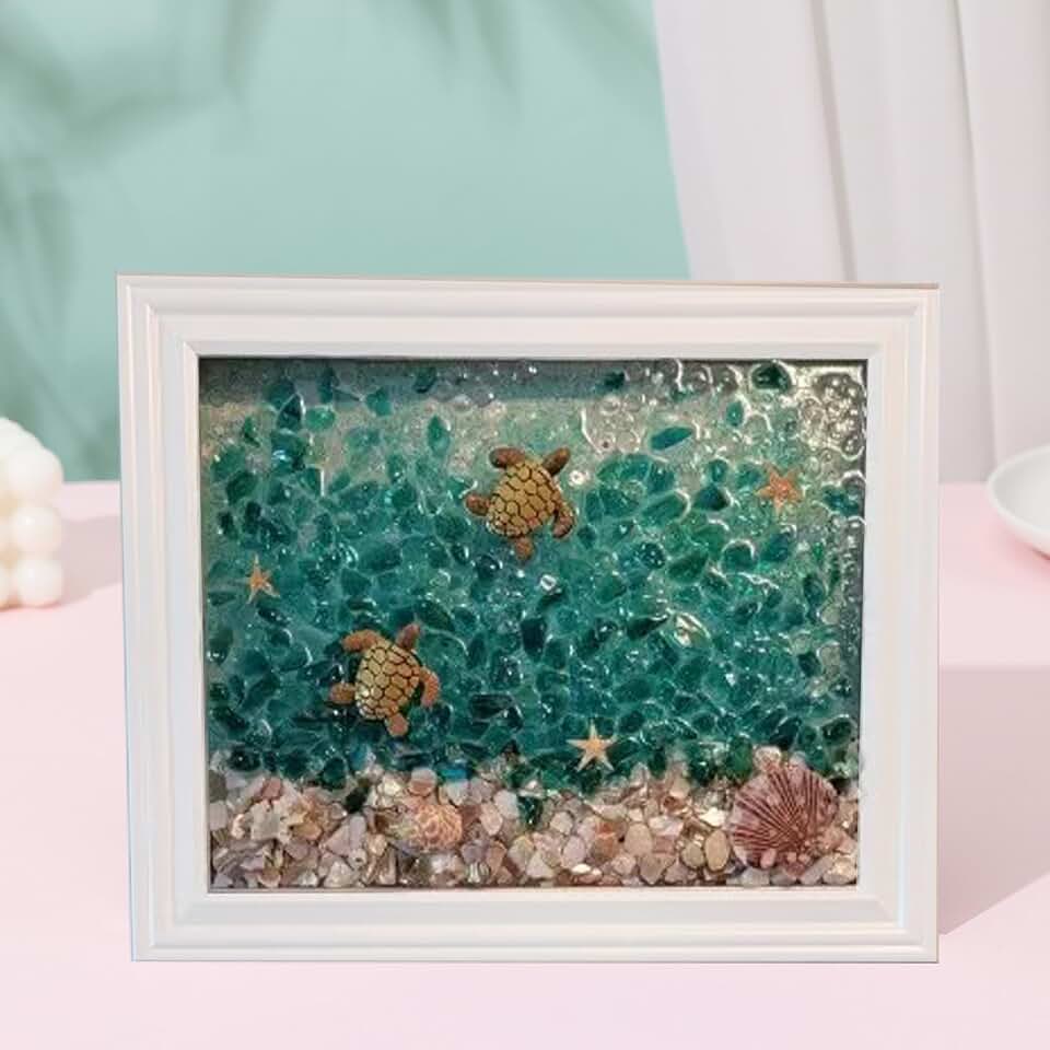 AGARES Sea Glass Art Kit, New Resin Art Kits for Adults, DIY Mosaic Kits, DIY Resin Beach Art Kit, Beach Art Photo Frame for Home Decoration, Bookshelf, Office (Sea Turtle)