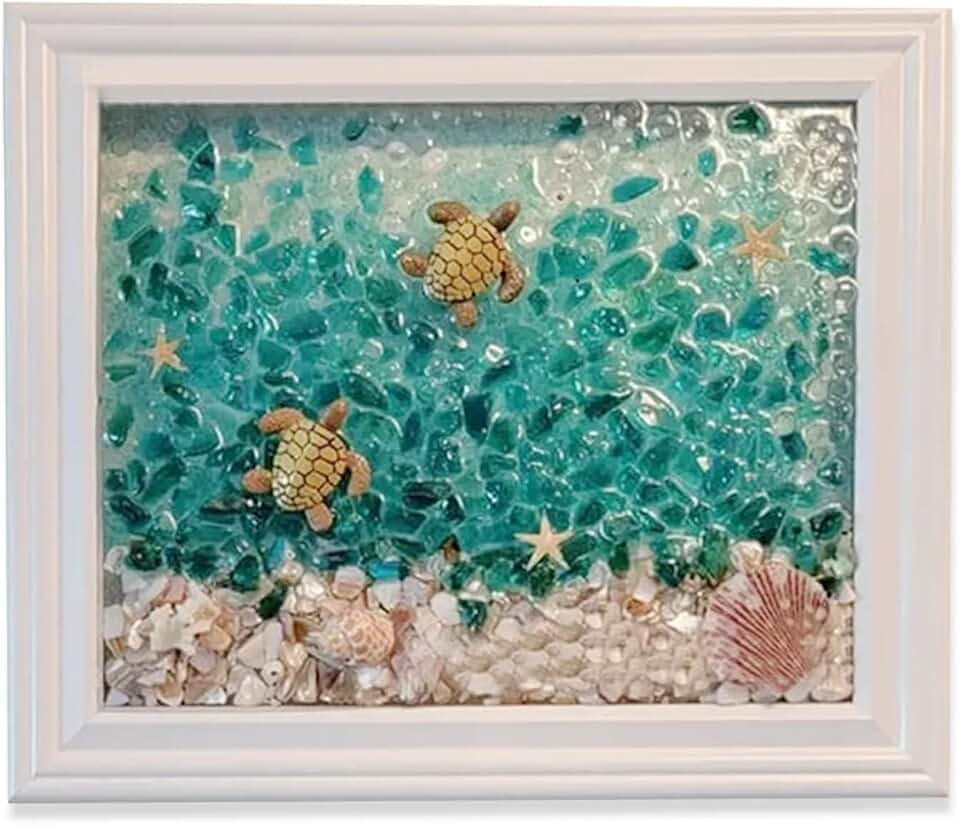 Sea Glass Art Kit, DIY Mosaic Arts and Craft Kits Ocean Painting Kit,DIY Resin Beach Art Kit, Resin Beach Art Kit for Home Decoration, Resin Sea Glass Art Kit(Sea Turtle)