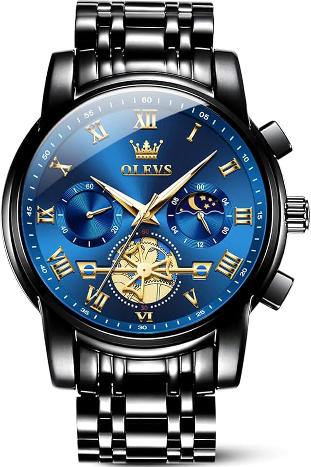 OLEVS Luxury Waterproof Large Face Stainless Steel Multifunction Mens Watches