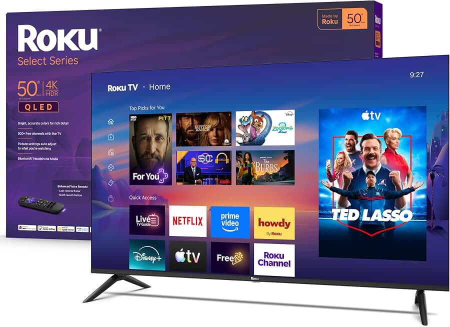 Roku 50-Inch Select Series Smart TV 2026-4K QLED TV - Roku TV | Flat Screen QLED Television with Voice Remote, Wi-Fi &amp; Bluetooth Headphone Mode - Streaming Live Local News, Sports, &amp; Movies