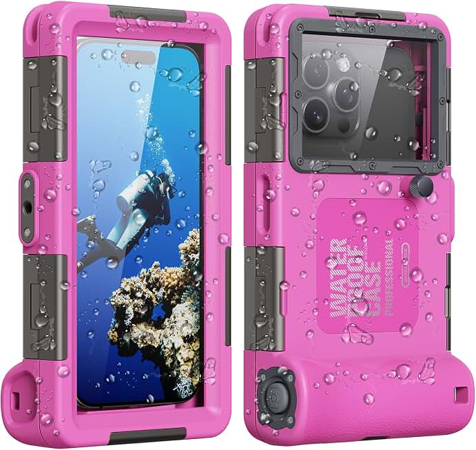 2026Underwater Snorkeling Diving Phone Case for iPhone 17/16/15/14/13/ Pro Max/XR/XS/X Galaxy S24/S23/S22.[50ft/15m] Professional Scuba Dive Waterproof Case Underwater Photo Video (Pink)