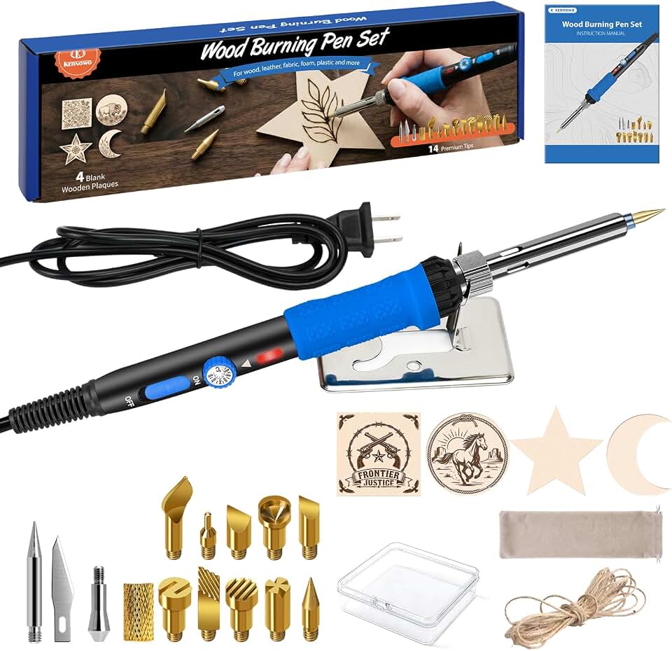 Wood Burning Kit, 23pcs Wood Burning Pen Adjustable Temperature 200-450°C | Wood Burning Tool Pen for Beginners Adults &amp; Teens, DIY Craft Pyrography Pen for Wood, Leather, Fabric, Foam Includes 14 Tips