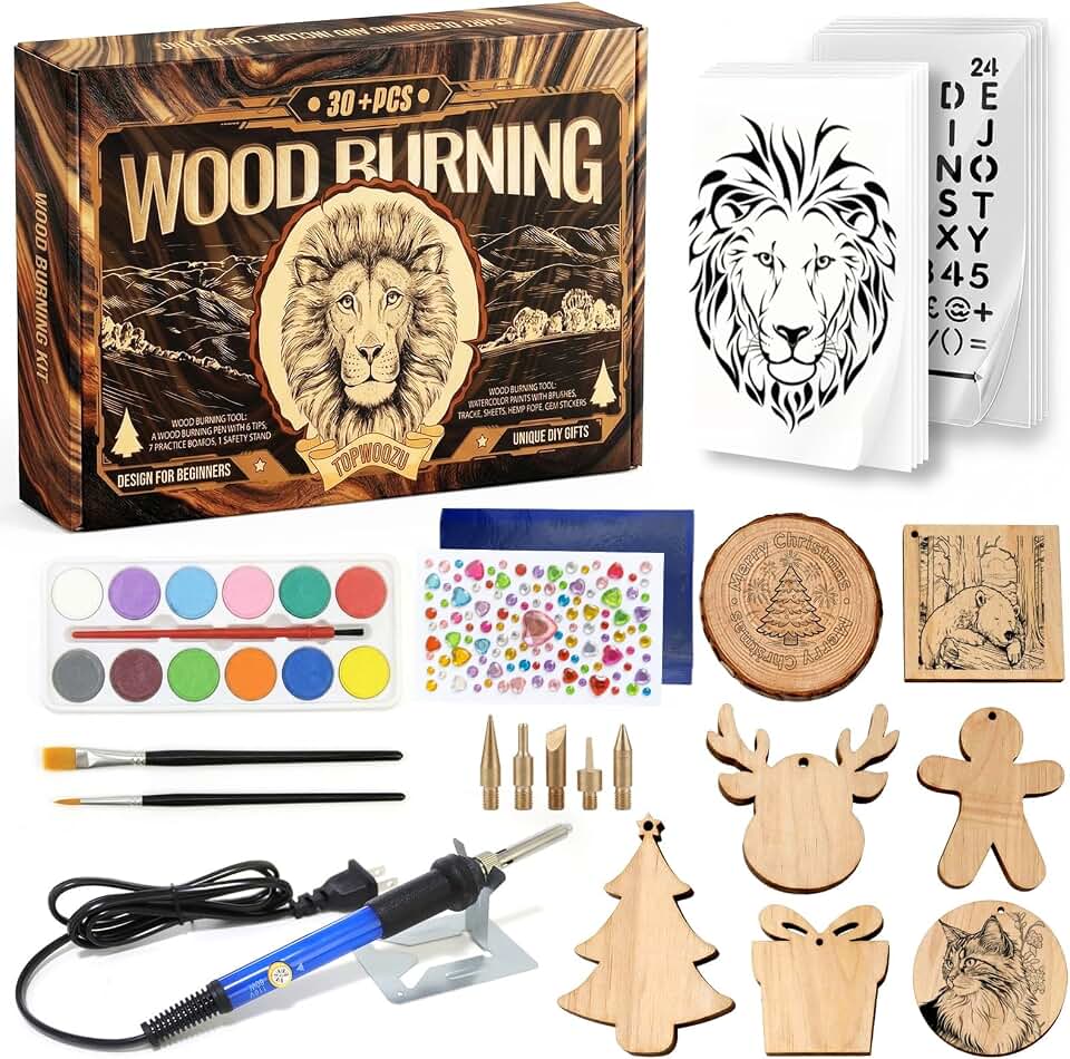 TOPWOOZU Wood Burning Tool Kit for Adults Beginners Christmas Gifts for Men | Adjustable Temperature Wood Burning Pen, DIY Pyrography Craft Pen for Wood, Wood Burning Art Kit