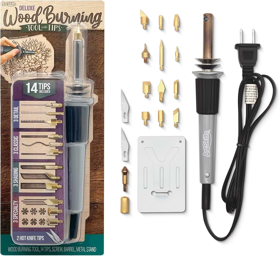 ArtSkills Wood Burning Tool Kit - Wood Burning Pen 14 Tips w/Hot Knife | For Adults Teens and Beginners, Wood Engraver for DIY Crafts, Hot Knife Adapter, Great Gift Idea, Wood Burner Pen