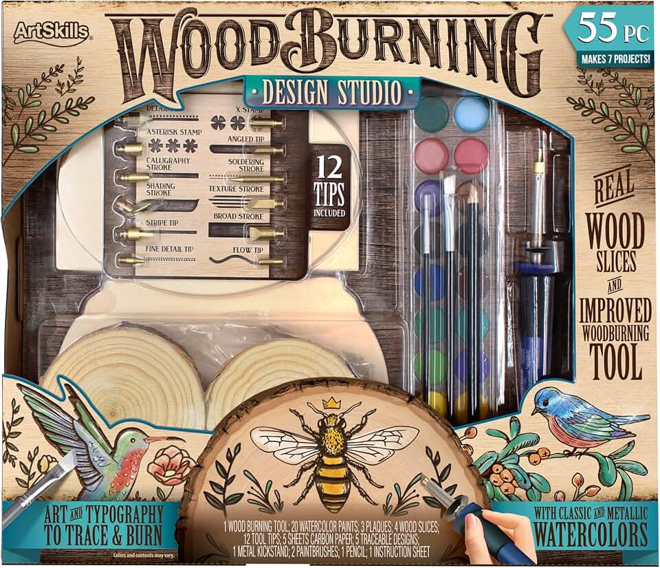 ArtSkills Wood Burning Tool Kit – 55 Piece Complete Woodburning Gift Set | Arts and Crafts Kit, Cool Gifts for Teens and Adults, Fun Crafts DIY Projects, Pyrography Kit