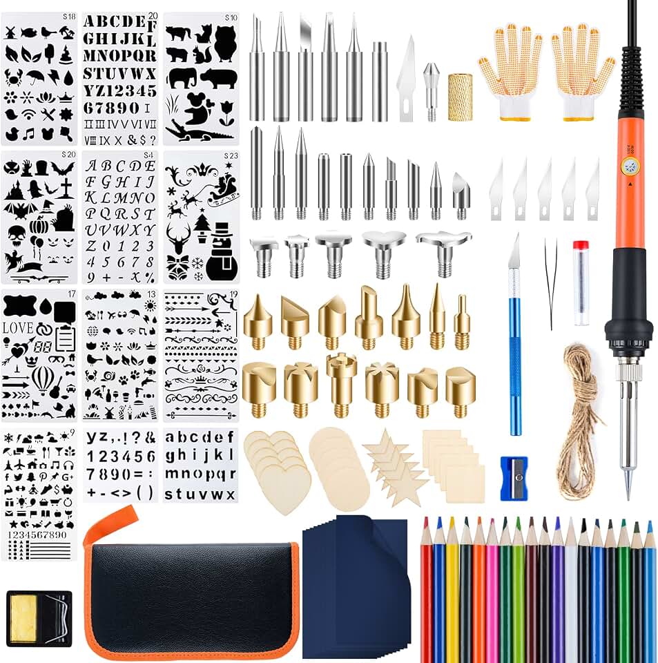 Ninonly Wood Burning Kit, 130 Pieces Wood Burning Tool | 200~450°C Adjustable Temp Pyrography Pen Kit, for Carving Soldering &amp; Crafts