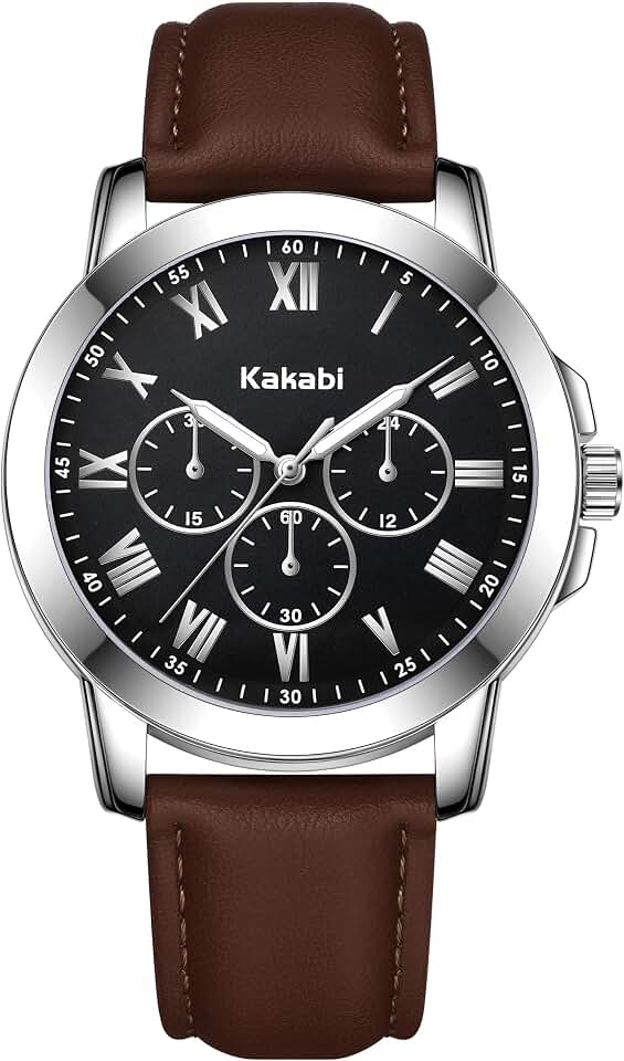 Mens Watch Classic Leather Roman Numeral Quartz Dress Watch for Him