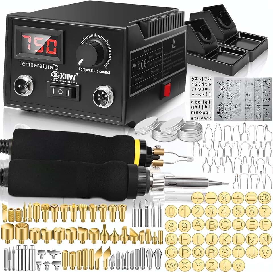2 IN 1 Wood Burning Kit 100W with 2 Wood Burning Pens &amp; 165 Pcs Pyrography | with 113 Solid Points and 33 Wire Nibs, Temperature Adjustment 300~750°C, Professional Wood Burner Kit for Wood and Leather
