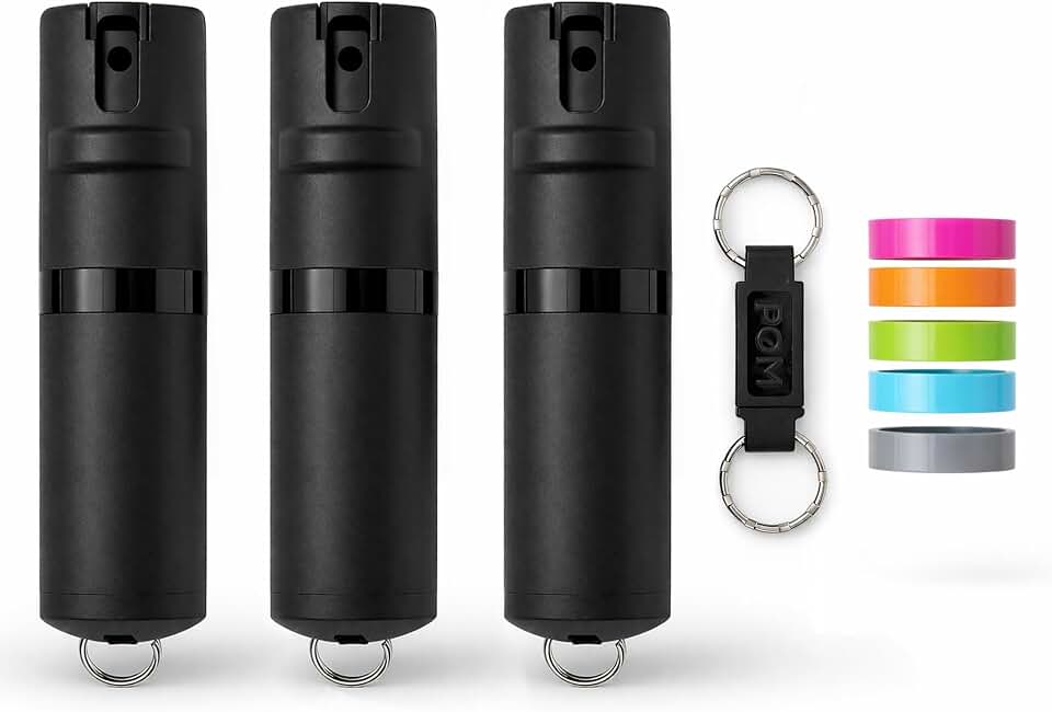 POM Premium Pepper Spray Keychain, Quick Release Access Flip Top Safety, Police Grade OC Formula with UV Marking Dye, 25 Precision Bursts, 10 Foot Effective Range, Made in USA