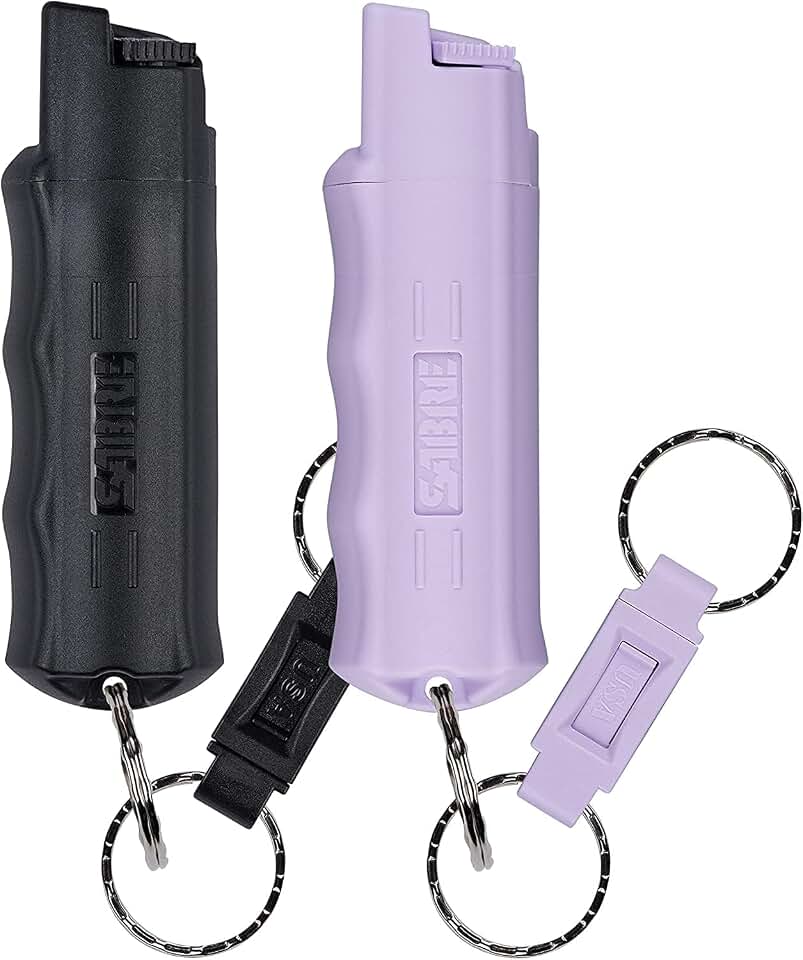 Sabre Pepper Spray with Quick Release Keychain for Self Defense – Multi Pack Max Strength OC with UV Marking Dye, Twist Lock Safety, Finger Grip, 10‑Sec. Spray, 14‑ft Range, Made in USA, 0.54 fl oz
