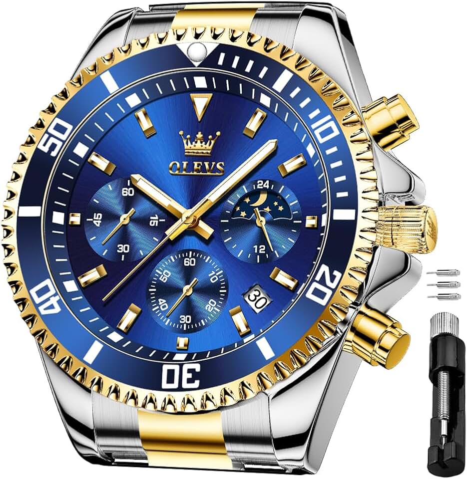 OLEVS Men's Waterproof Watches Stainless Steel Waterproof Chronograph Wrist Watches Luxury Dress White Luminous Big Face Analog Quartz Men Watches