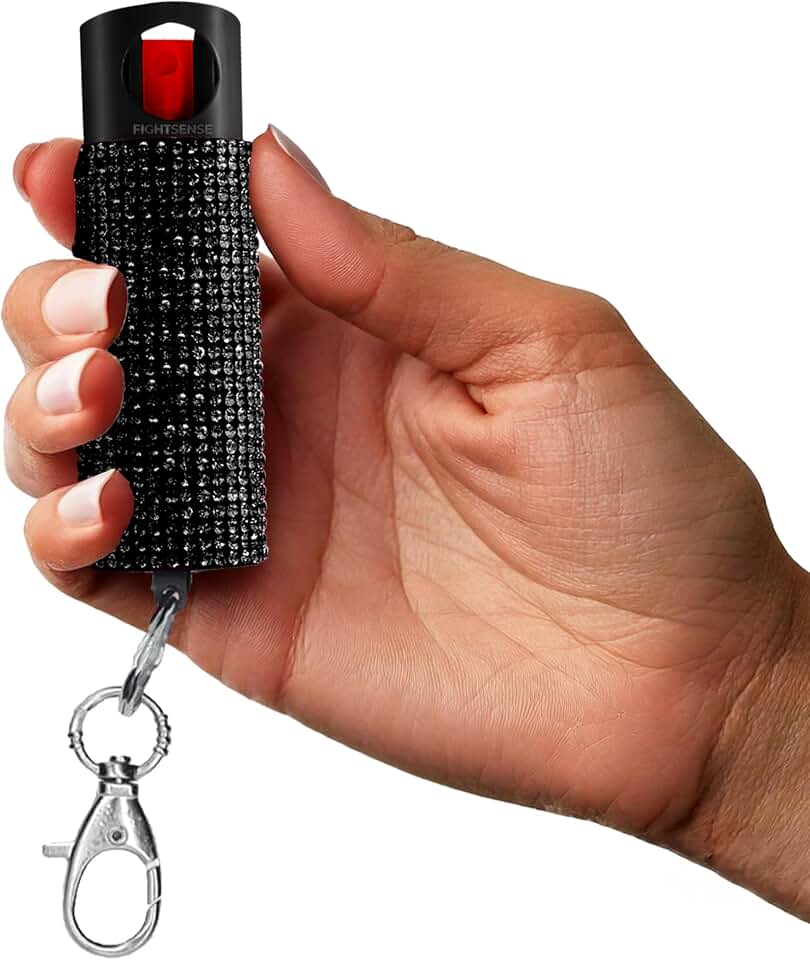 FIGHTSENSE Self Defense Pepper Spray - 1/2 oz Compact Size Maximum Strength Police Grade Formula Best Self Defense Tool for Women W/Leather Pouch Keychain