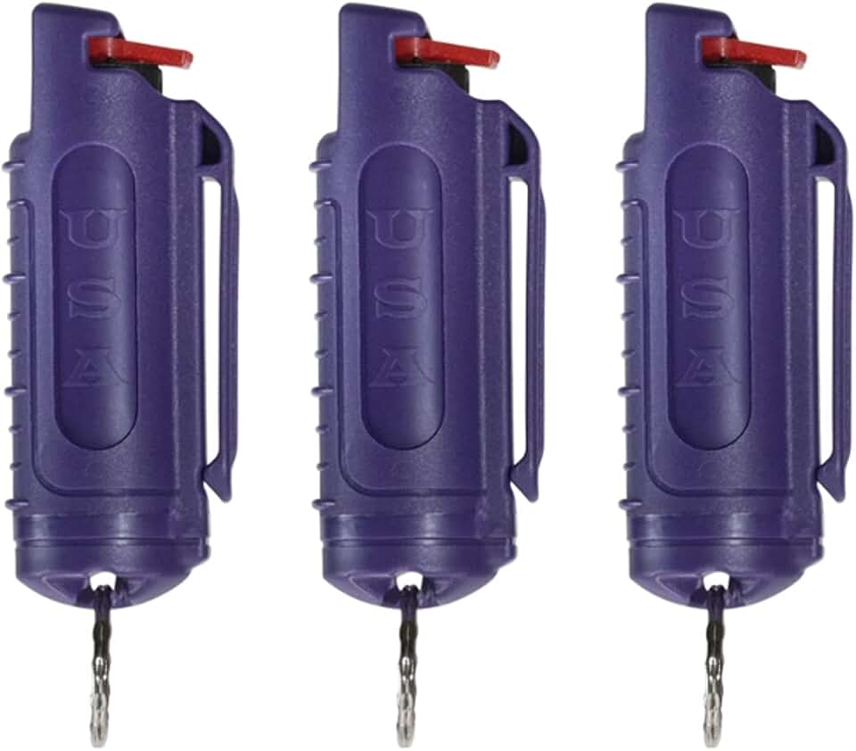 Police Magnum Keychain Pepper Spray Self Defense Belt Clip Holder - 3 Pack Tactical Maximum Strength OC with Dye - Small Safety Key Chains for Women &amp; Men - Made in The USA