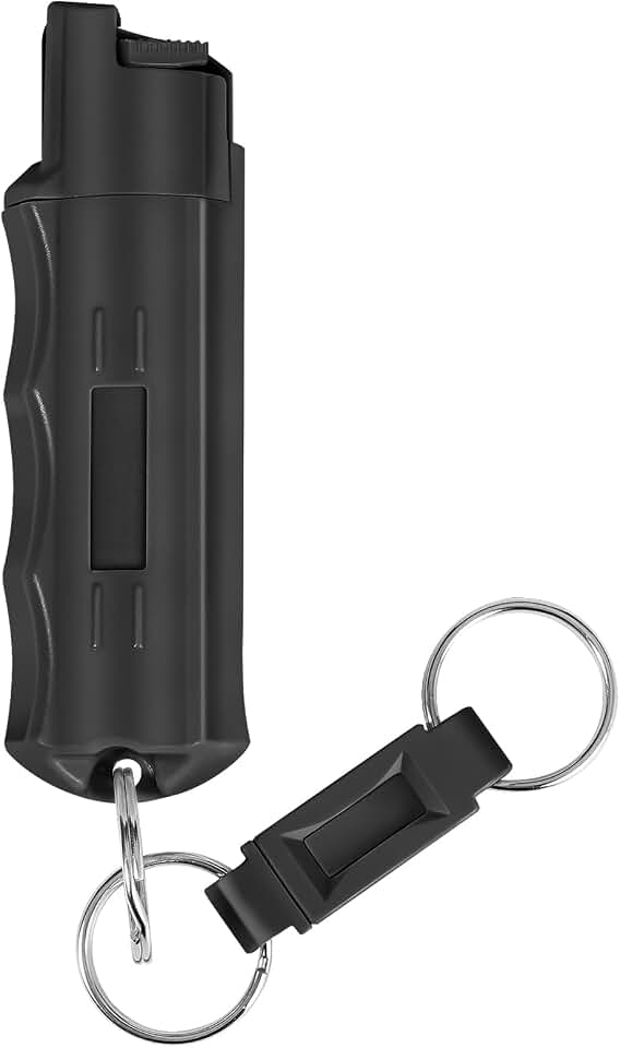 Pepper Spray, Maximum Police Strength, 0.54 fl oz, Quick Release Keychain, Finger Grip, 25 Bursts