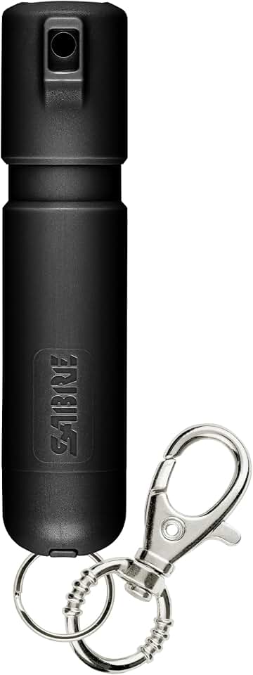 SABRE Mighty Discreet Pepper Spray with Snap-Clip Keychain - Pocket Size for Running, Walking, Keys &amp; Travel, Fits in Small Bags &amp; Purses, Max Strength Self Defense, UV Dye, 12 ft Range, 0.18 fl oz