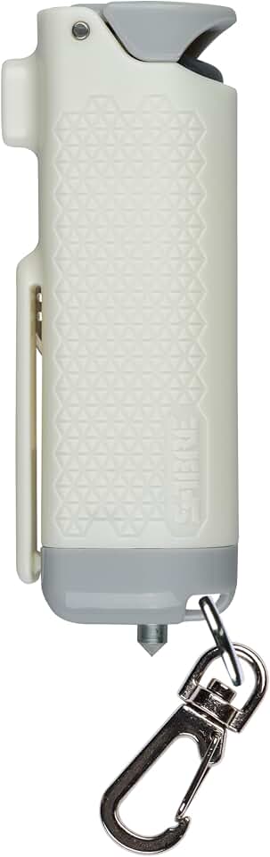 SABRE Auto Safe Escape Pepper Gel Spray with Seat Belt Cutter &amp; Window Glass Breaker for Automotive Safety - Max Strength, Fast Flip-Top Safety, Snap-Clip Keychain, 10 Sec. Spray Time, 0.54 fl oz