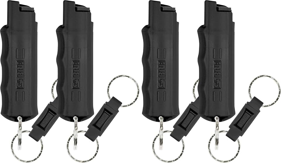 SABRE Pepper Spray-Quick Release Keychain for Easy Carry &amp; Fast Access,Max Police Strength Self Defense OC Spray UV Dye, 10 Sec. SprayTime,Finger Grip - Faster Aim,0.54 fl oz,Secure Safety,(Pack of 2)