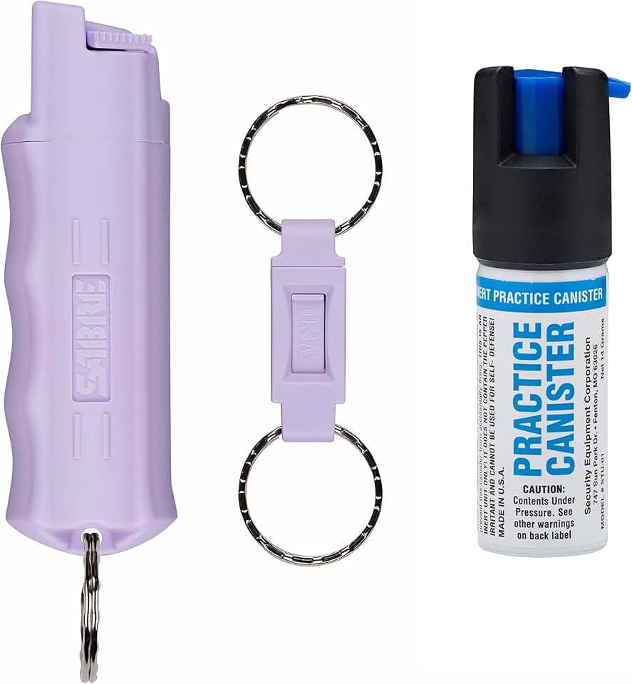 SABRE Pepper Spray - Quick Release Keychain for Easy Carry &amp; Fast Access, Max Police Strength Self Defense OC Spray with UV Dye, 10 Sec. Spray Time, Finger Grip - Faster Aim, 0.54 fl oz, Secure Safety