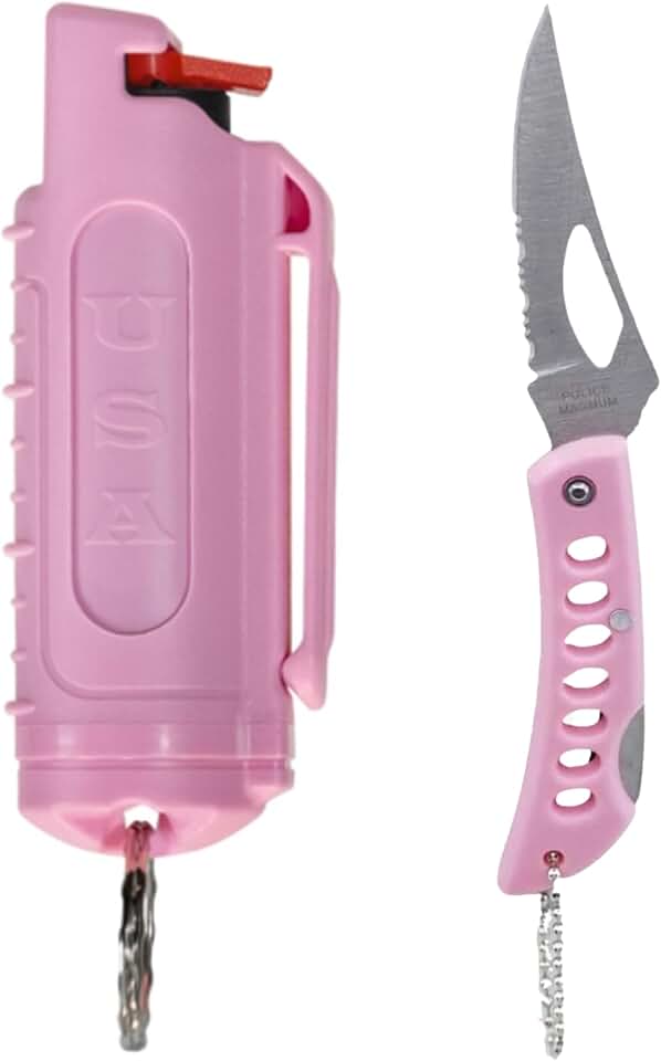 Police Magnum Belt Clip Pepper Spray Combo Safety Kit- Maximum Heat Strength OC with Pink Pocket Knife Self Defense- Made in The USA- 1 Pack Soft Pink H.S &amp; PNK KNF