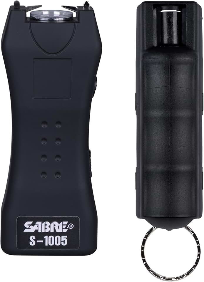 SABRE Self-Defense Kit with Pepper Spray and Stun Gun with Flashlight, 25 Bursts, 10-Foot (3-Meter) Range, Painful µC Charge, 120 Lumens, Rechargeable Battery, Safety Switch