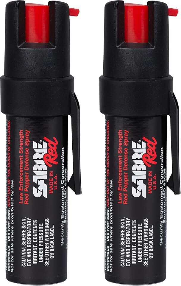 SABRE RED Compact Pepper Spray, Max Police Strength OC Spray with UV Dye, Compact Belt Clip For Fast Access, 4X Longer Spray Time - Up to 13 Seconds, 0.67 fl oz, Secure &amp; Easy to Use Safety
