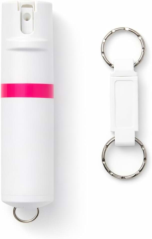 POM Pepper Spray Keychain, Quick Key Release for Instant Access, Flip Top Safety, Maximum Strength OC Formula with UV Marking Dye, 25 Bursts, 10 ft Range, 0.5 fl oz