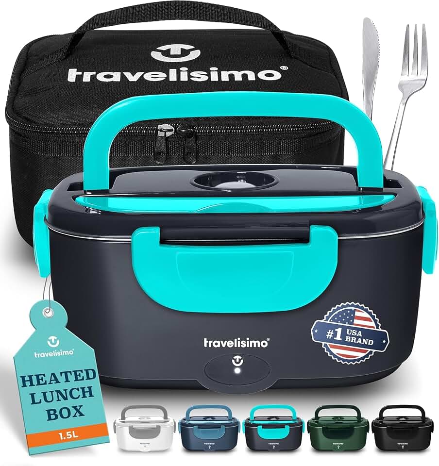 TRAVELISIMO Electric Lunch Box for Adults 100W Heated Lunch Box For Men 1.5L Stainless Steel Portable Food Warmer, 12/24/110V for Travel &amp; Work, Loncheras Electricas Para Calentar almuerzo