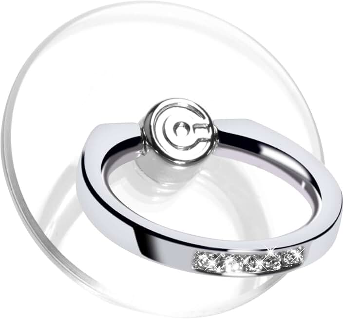 Transparent Phone Ring Holder Grip - EI Sonador Clear Cell Phone Ring Stand Holder Finger Grip Kickstand 360° Rotation, Compatible with Most of Phones, Tablets and Case (2 Silver Diamond)