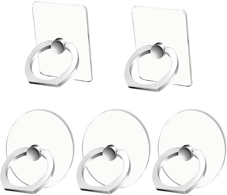 Kinizuxi Transparent Cell Phone Ring Grip Holder Stand 5 Pack Silver | 360° Rotation Clear Phone Ring Finger Kickstand Compatible with Most smartphones, Tablets,and Phone Cases