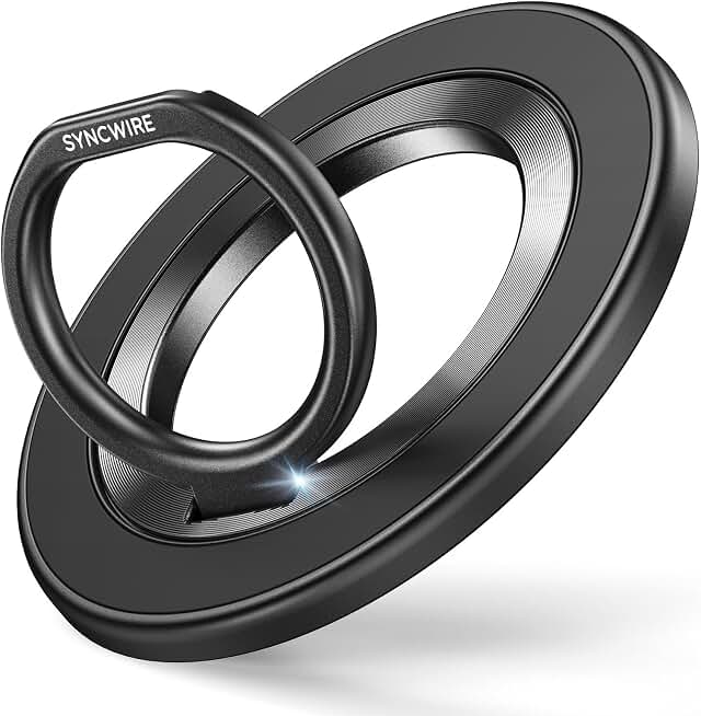 SYNCWIRE for MagSafe Phone Grip, Magnetic Phone Ring Holder - Black | 360° Rotation, Double-Sided Magnet, Cell Phone Grip Finger Holder Kickstand for Apple iPhone 17 Pro Max