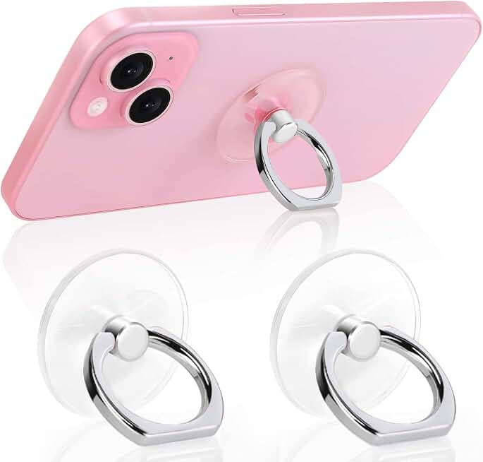 2 Pack Jsoerpay Cell Phone Ring Holder, Silver | Transparent, 360° Rotation Adhesive, Finger Ring Stand, Clear Kickstand, Compatible with Most Phones, Tablet and Case