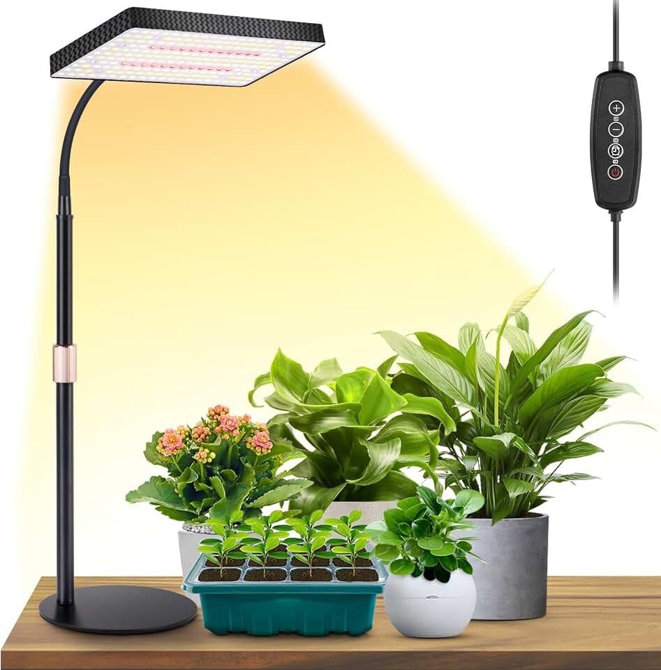 LBW Desk Grow Light, 214 LEDs Full Spectrum Plant Light for Indoor Plants | Desktop Grow Lamp with 4/8/12H Timer, 10"-26" Height Adjustable, 6 Brightness Levels, for Seed Starting