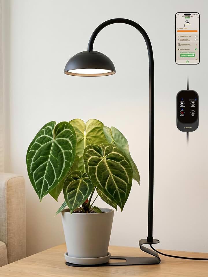 GLOWRIUM Smart Grow Lights for Indoor Plants,Full Spectrum Desk Plant Light | 10W Plant Lights with Bluetooth App Control, Flexible Gooseneck Grow Lamp, 3/9/12H Timer, 10 Brightness for desktop Plants